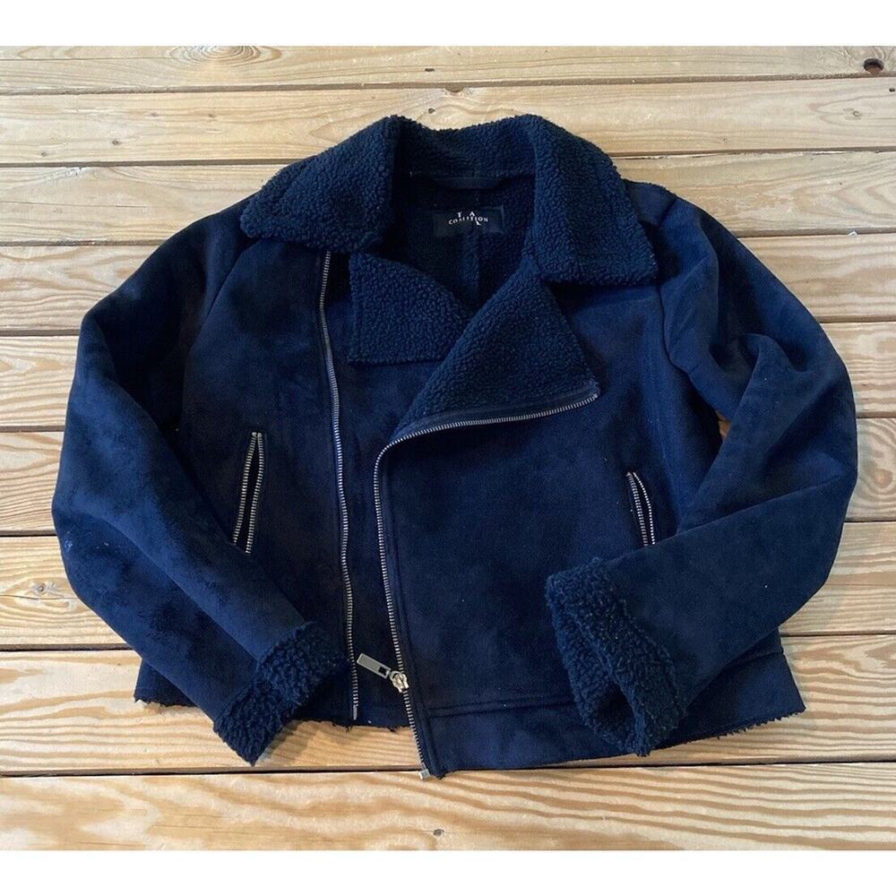 LA Coalition Faux Suede Bomber Jacket Size Medium Women’s Black Full Zip